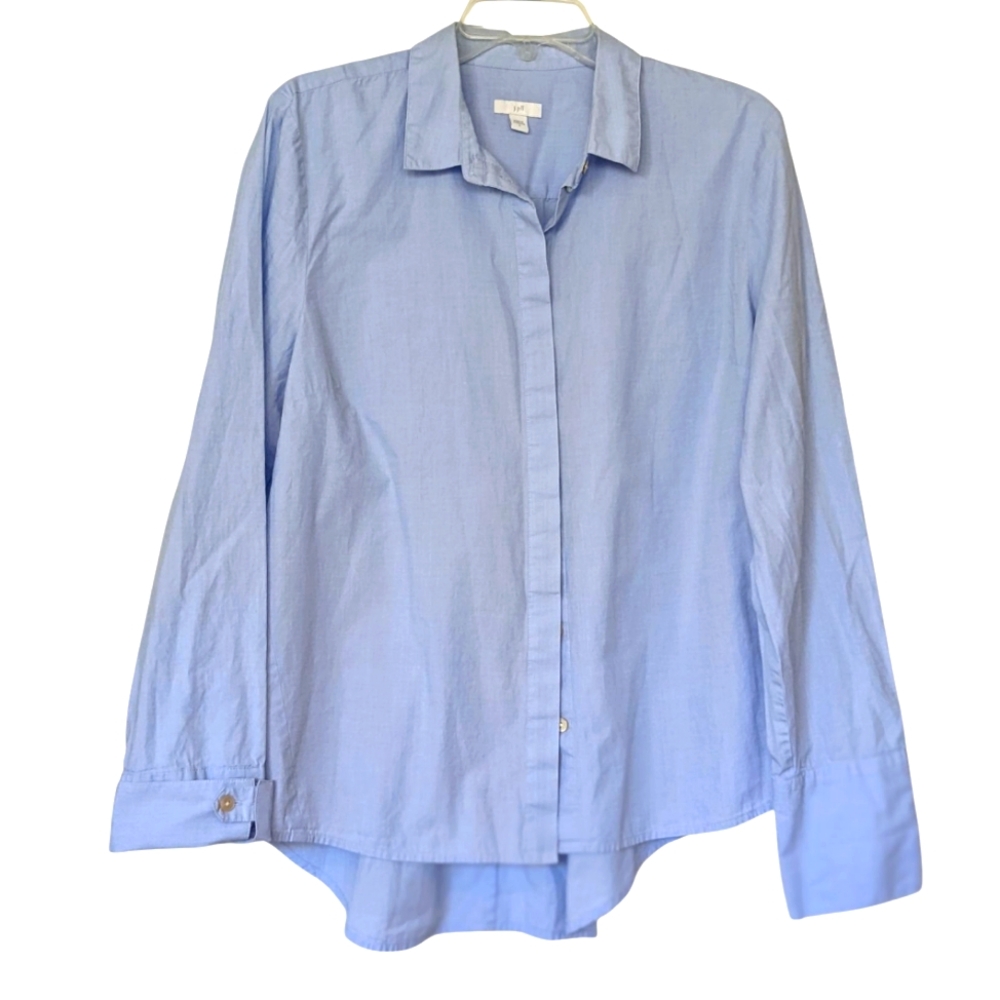 J. Jill Cotton Button Down Collar Blue And Mother Of Pearl Button Size Large